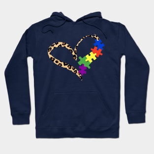 Love Autism Puzzle Leopard Graphic Autism Awareness Women Hoodie